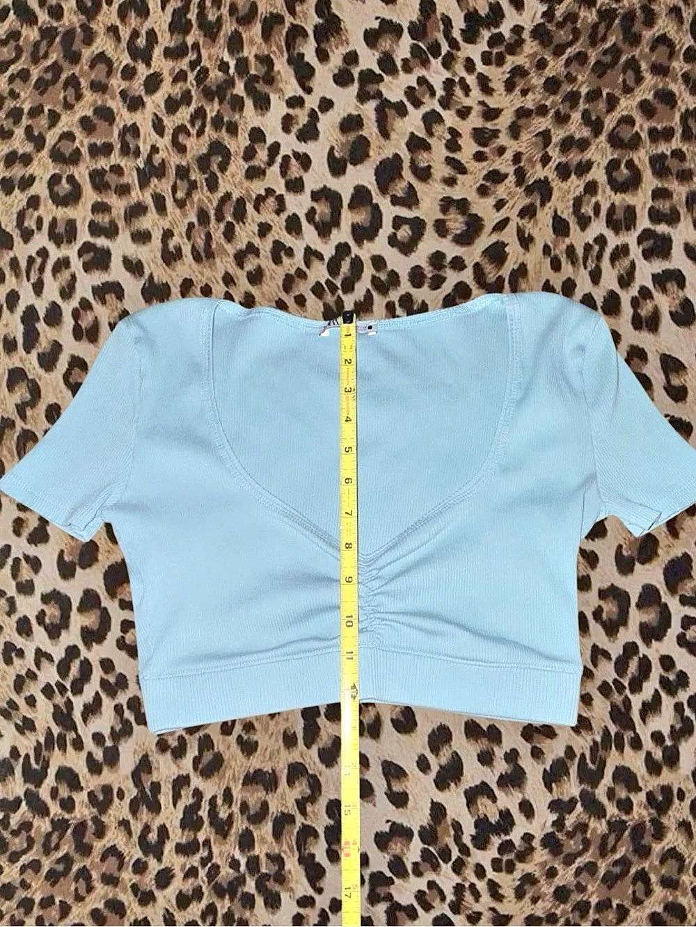 Zara Ribbed Ruched Crop Top Blue Size Medium - Picture 3 of 5